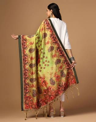 Green Assam Silk Ceremonial Wear Printed Dupatta For Girls 2