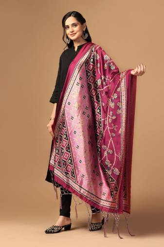 Burgundy Assam Silk Ceremonial Wear Designer Printed Dupatta For Girls