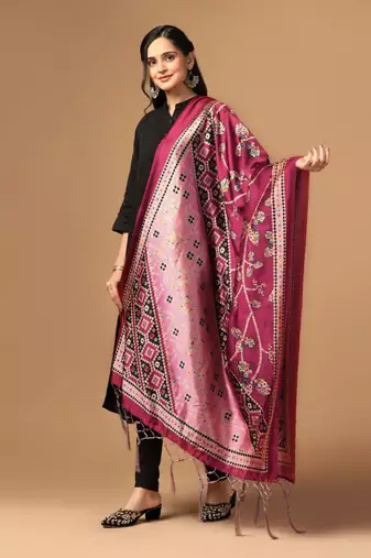Burgundy Assam Silk Ceremonial Wear Designer Printed Dupatta For Girls