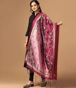 Burgundy Assam Silk Ceremonial Wear Printed Dupatta For Girls