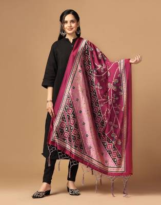 Burgundy Assam Silk Ceremonial Wear Printed Dupatta For Girls 3