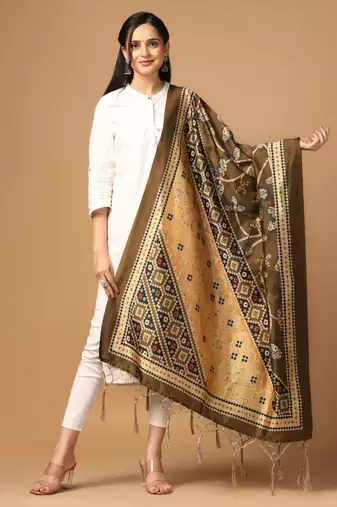 Green Assam Silk Ceremonial Wear Designer Printed Dupatta For Girls