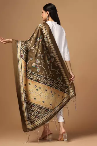 Green Assam Silk Ceremonial Wear Printed Dupatta For Girls
