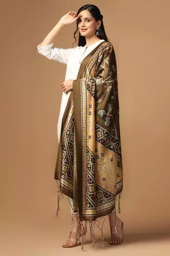 Green Assam Silk Ceremonial Wear Printed Dupatta For Girls