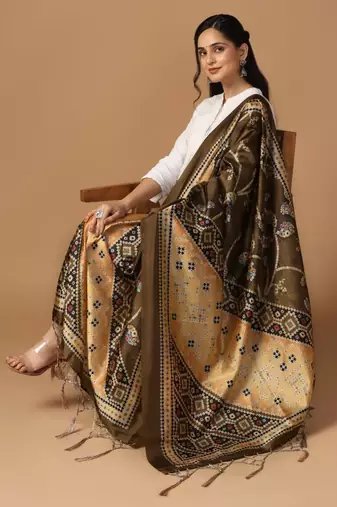 Green Assam Silk Ceremonial Wear Printed Dupatta For Girls