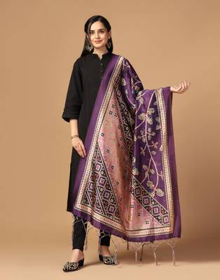 Purple Assam Silk Ceremonial Wear Printed Dupatta For Girls 1
