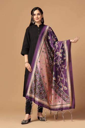 Purple Assam Silk Ceremonial Wear Designer Printed Dupatta For Girls
