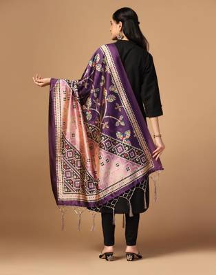 Purple Assam Silk Ceremonial Wear Printed Dupatta For Girls 2