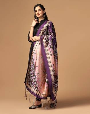 Purple Assam Silk Ceremonial Wear Printed Dupatta For Girls 3