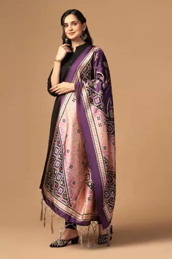 Purple Assam Silk Ceremonial Wear Printed Dupatta For Girls