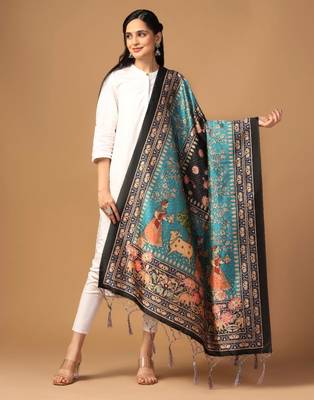 Sea Green Assam Silk Ceremonial Wear Printed Dupatta For Girls 1