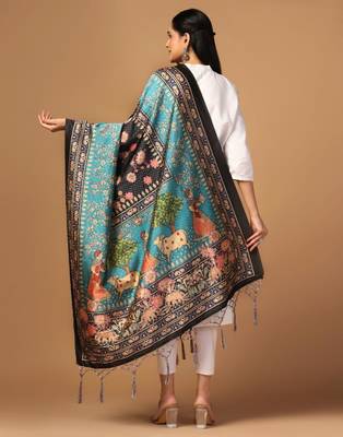 Sea Green Assam Silk Ceremonial Wear Printed Dupatta For Girls 2