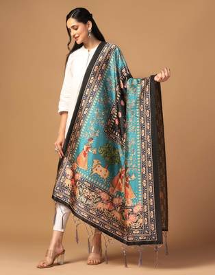 Sea Green Assam Silk Ceremonial Wear Printed Dupatta For Girls 3