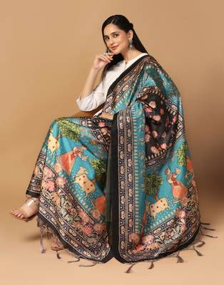 Sea Green Assam Silk Ceremonial Wear Printed Dupatta For Girls 4