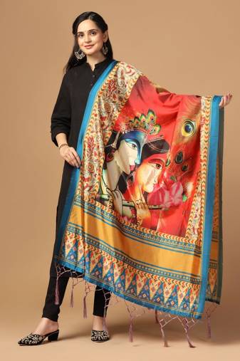 Orange Assam Silk Ceremonial Wear Designer Printed Dupatta For Girls