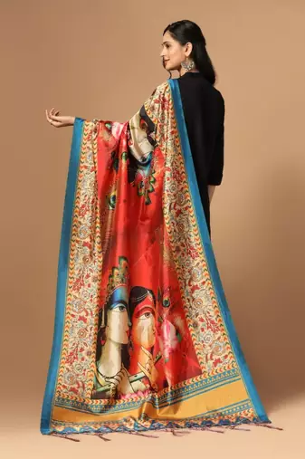 Orange Assam Silk Ceremonial Wear Printed Dupatta For Girls