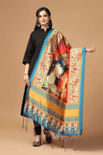 Orange Assam Silk Ceremonial Wear Printed Dupatta For Girls
