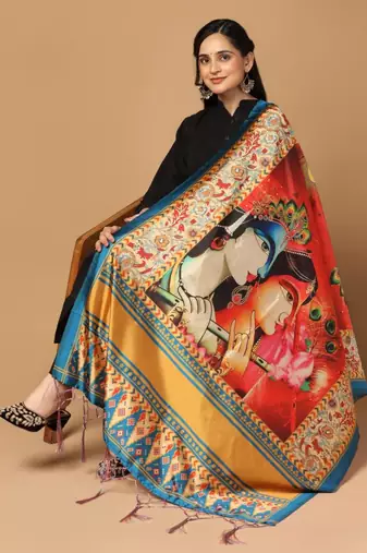 Orange Assam Silk Ceremonial Wear Printed Dupatta For Girls