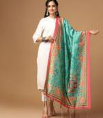 Sea Green Assam Silk Ceremonial Wear Printed Dupatta For Girls