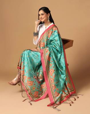 Sea Green Assam Silk Ceremonial Wear Printed Dupatta For Girls 4