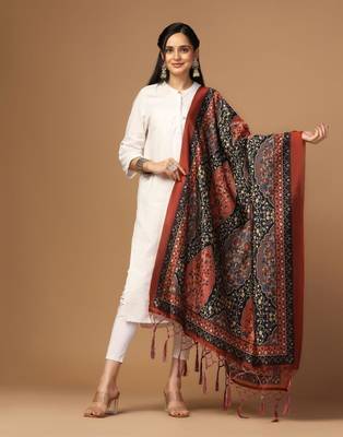 Black Assam Silk Ceremonial Wear Printed Dupatta For Girls 1
