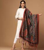 Black Assam Silk Ceremonial Wear Printed Dupatta For Girls