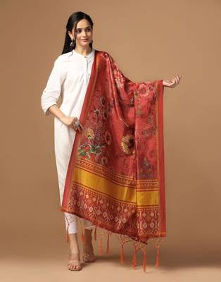 Rust Assam Silk Ceremonial Wear Printed Dupatta For Girls 1