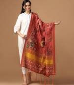 Rust Assam Silk Ceremonial Wear Printed Dupatta For Girls