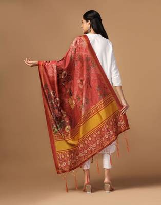 Rust Assam Silk Ceremonial Wear Printed Dupatta For Girls 2