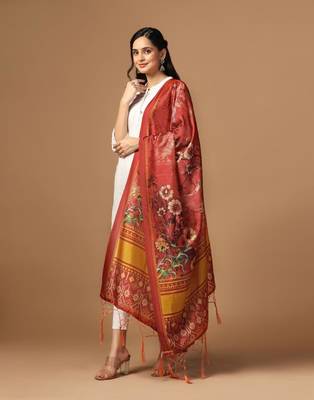 Rust Assam Silk Ceremonial Wear Printed Dupatta For Girls 3