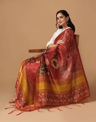 Rust Assam Silk Ceremonial Wear Printed Dupatta For Girls 4