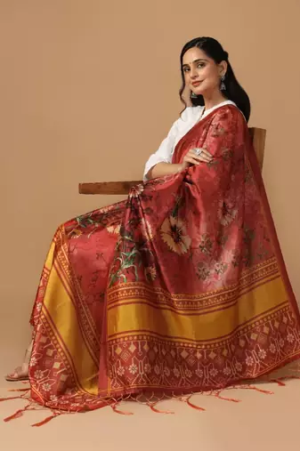 Rust Assam Silk Ceremonial Wear Printed Dupatta For Girls