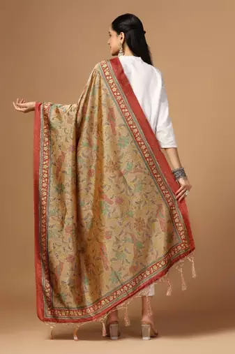 Beige Assam Silk Digital Printed Partywear Dupatta