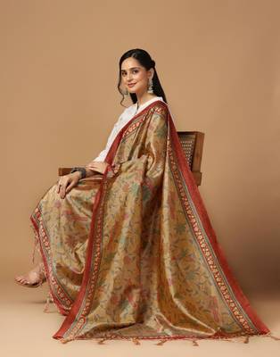 Beige Assam Silk Digital Printed Partywear Dupatta 4