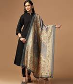 Grey Assam Silk Digital Printed Partywear Dupatta