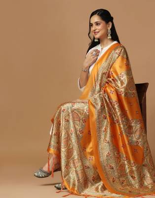 Mustard Assam Silk Digital Printed Partywear Dupatta 4