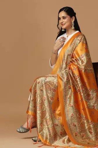 Mustard Assam Silk Digital Printed Partywear Dupatta