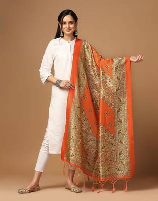Orange Assam Silk Digital Printed Partywear Dupatta 1