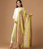 Green Assam Silk Designer Digital Printed Partywear Dupatta