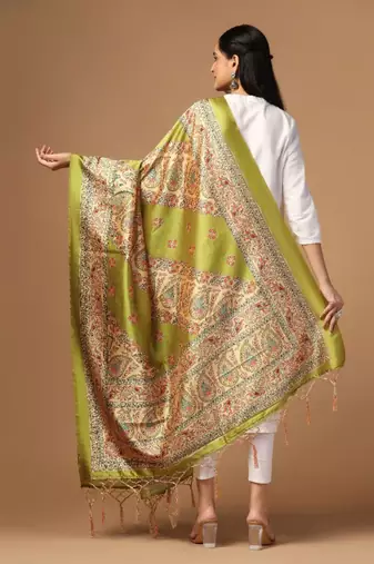 Green Assam Silk Digital Printed Partywear Dupatta