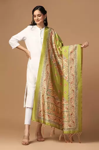 Green Assam Silk Digital Printed Partywear Dupatta