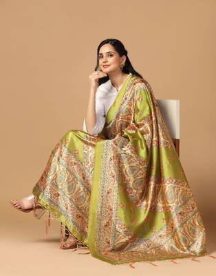 Green Assam Silk Digital Printed Partywear Dupatta 4