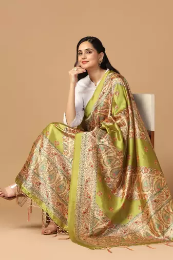 Green Assam Silk Digital Printed Partywear Dupatta