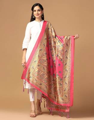 Pink Assam Silk Digital Printed Partywear Dupatta 1
