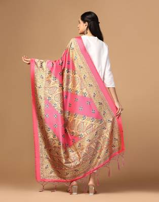 Pink Assam Silk Digital Printed Partywear Dupatta 2