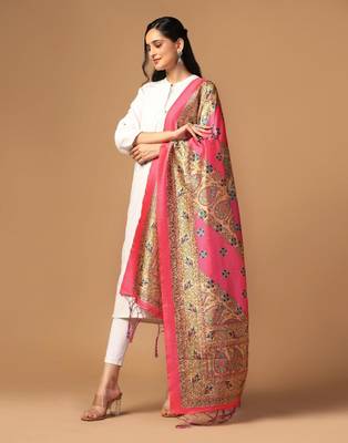 Pink Assam Silk Digital Printed Partywear Dupatta 3