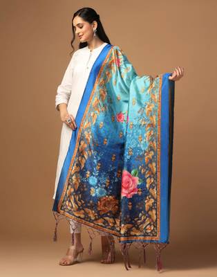 Blue Assam Silk Digital Printed Partywear Dupatta 1