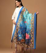 Blue Assam Silk Digital Printed Partywear Dupatta
