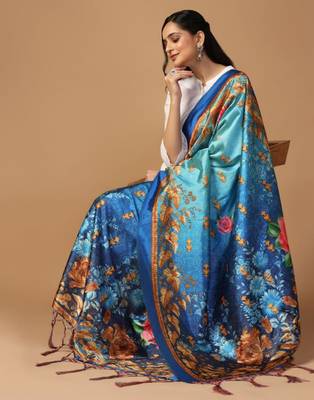 Blue Assam Silk Digital Printed Partywear Dupatta 4