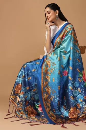 Blue Assam Silk Digital Printed Partywear Dupatta